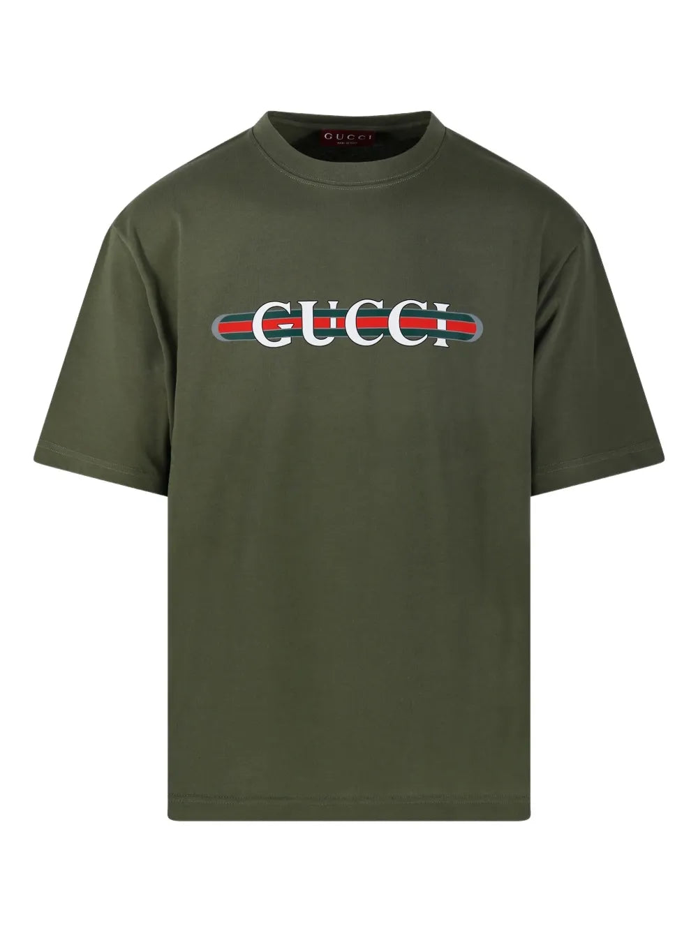 Gucci Logo-Stripe Cotton Shirt Olive