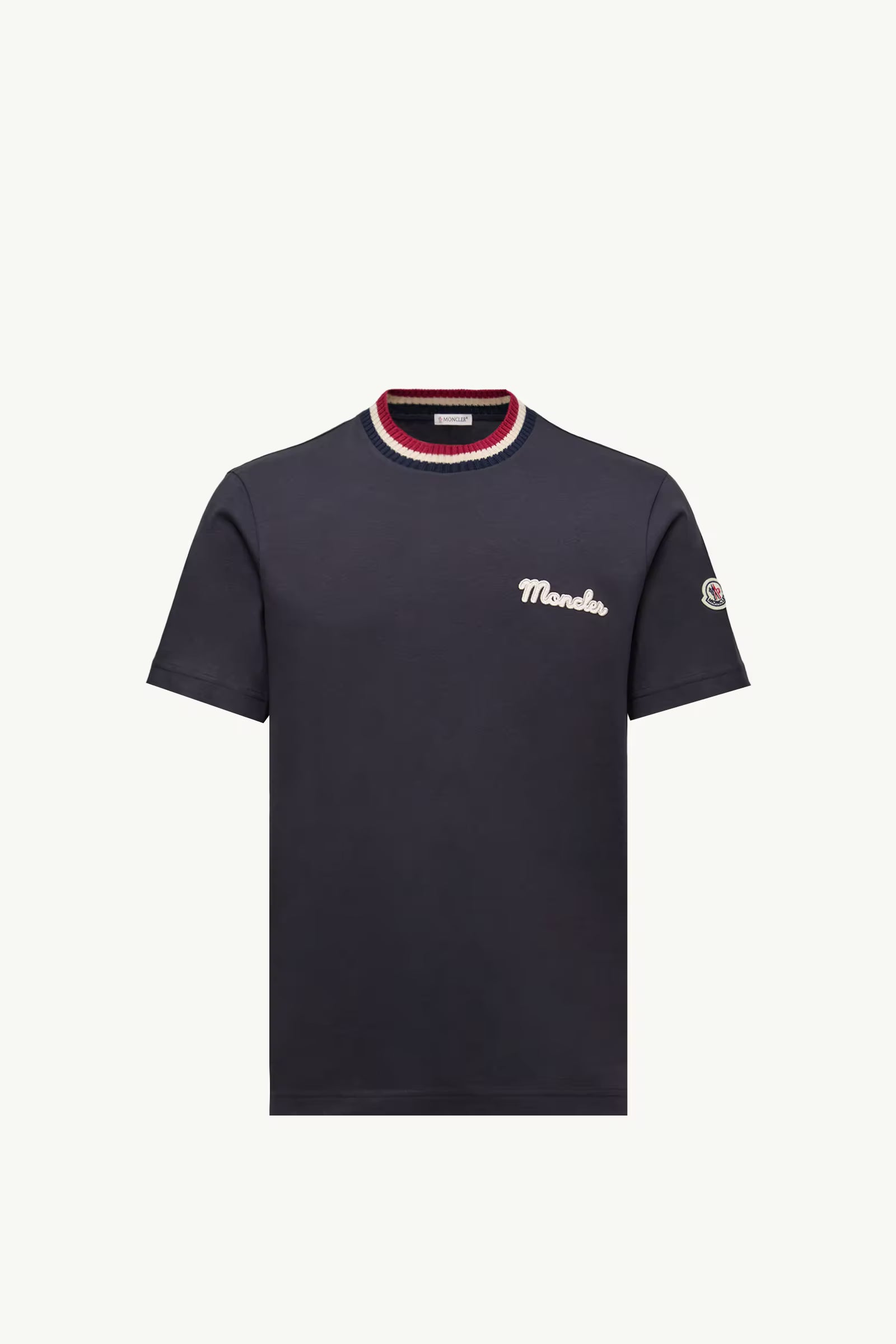 Moncler Embroidered Logo Cotton T-Shirt Blue